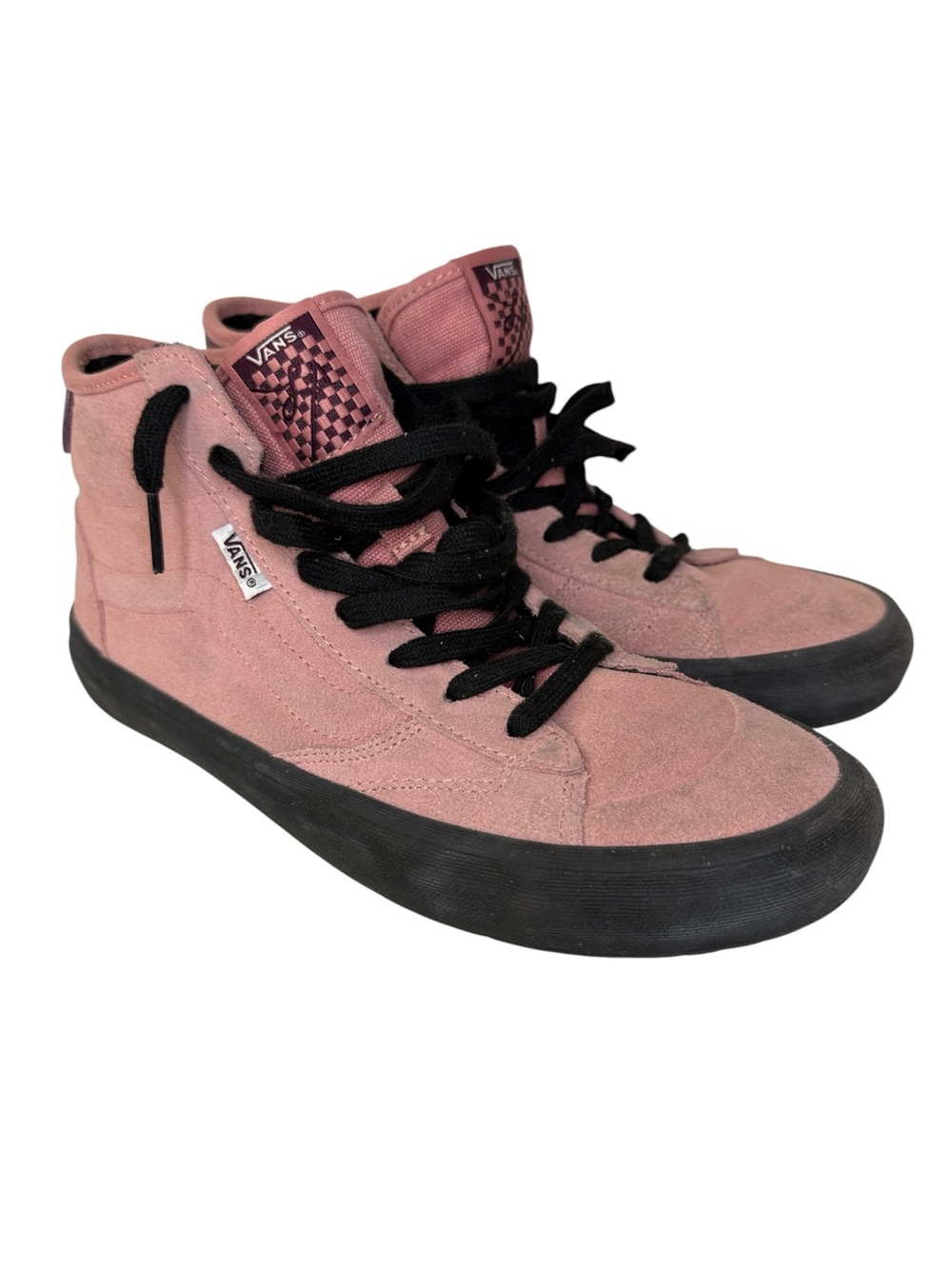 Vans The Lizzie Rosette Pink Black Suede Mid High Top Skate Shoe Womens Size 8.5